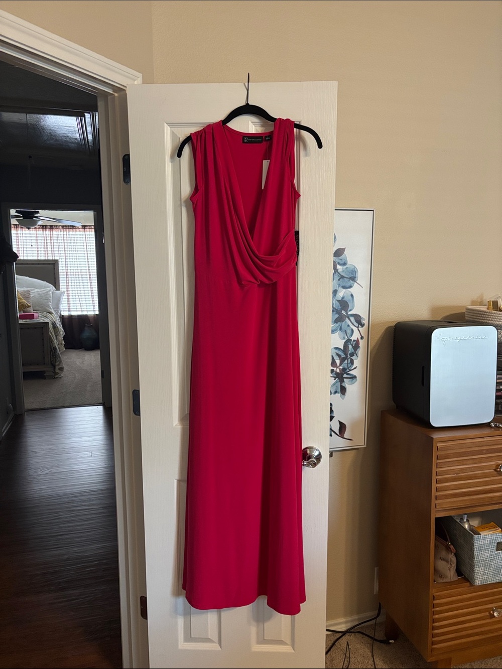 New York & Company Sleeveless Draped V-Neck Maxi Dress - Hot Pink
